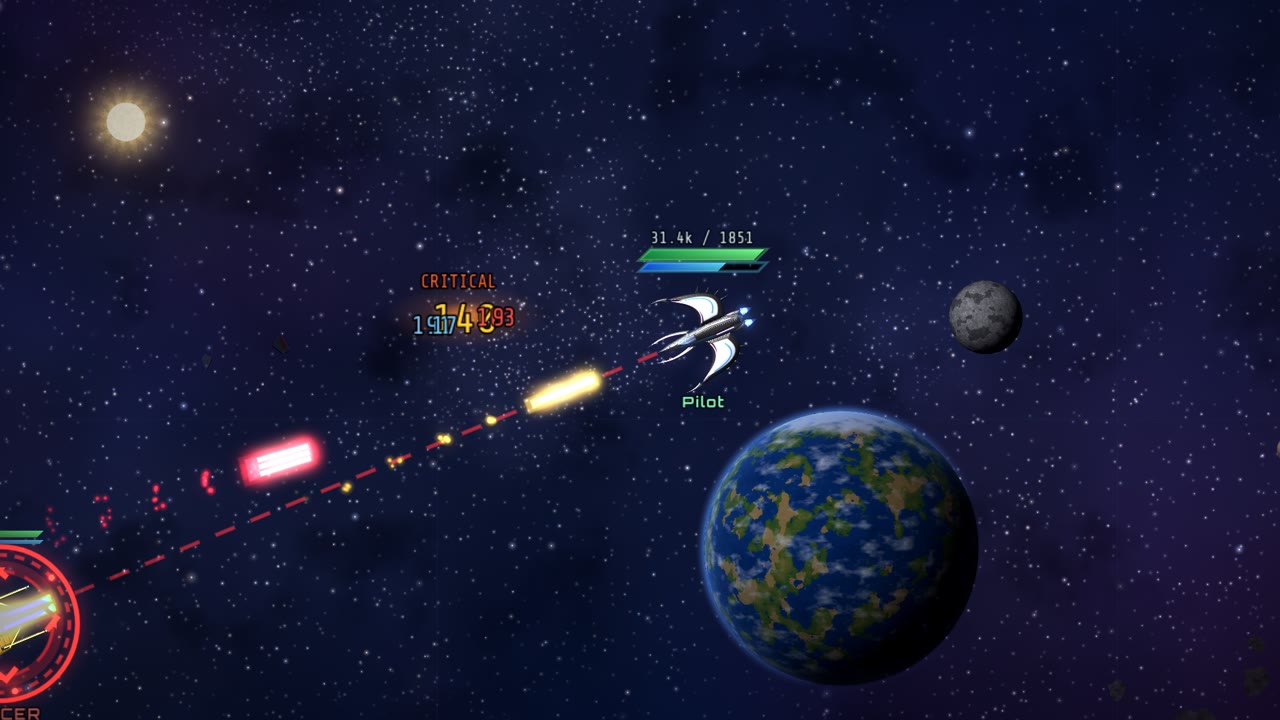 A warship firing lasers at an alien pack